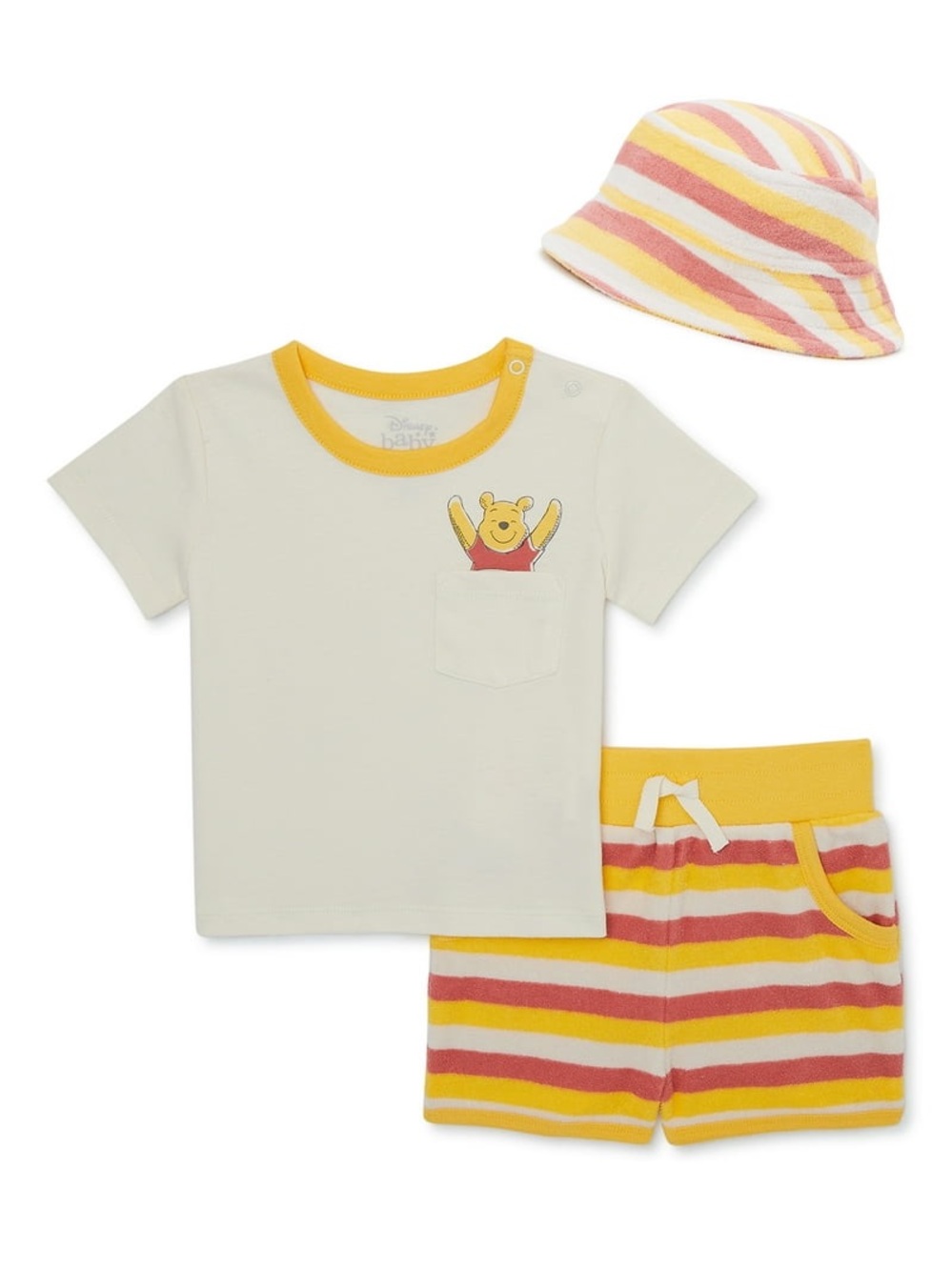 NWT Disney Baby Winnie The Pooh Striped Shorts Set with Hat